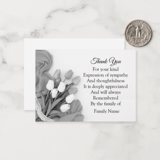 Zwarte en witte Tulp ventilator Dank u Notitiekaartje (Voorkant / Achterkant in situ)