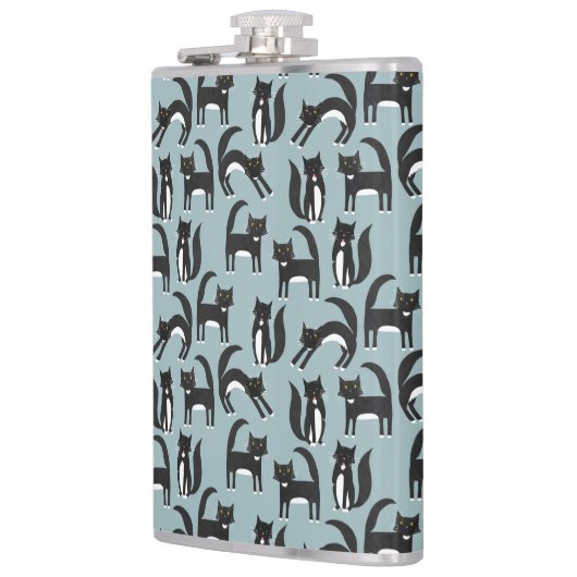 Zwarte en witte Tuxedo Cat Heupfles (Links)