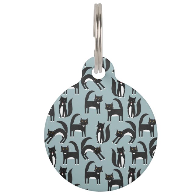 Zwarte en witte Tuxedo Cat Huisdierpenning (Voorkant)