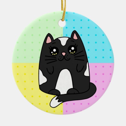 Zwarte en witte Tuxedo Cat Keramisch Ornament (Voorkant)