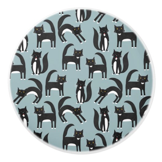 Zwarte en witte Tuxedo Cat Keramische Knop (Voorkant)