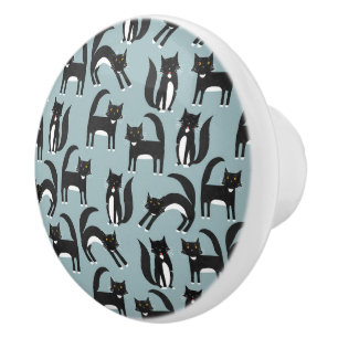 Zwarte en witte Tuxedo Cat Keramische Knop