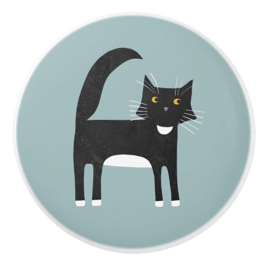 Zwarte en witte Tuxedo Cat Keramische Knop (Voorkant)
