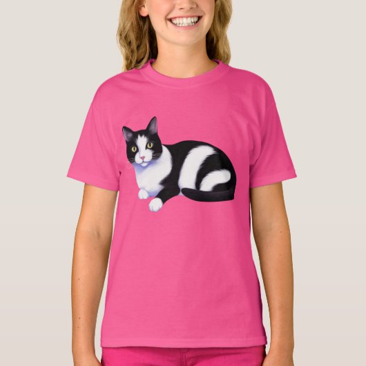 Zwarte en witte Tuxedo Cat T-shirt (Voorkant)