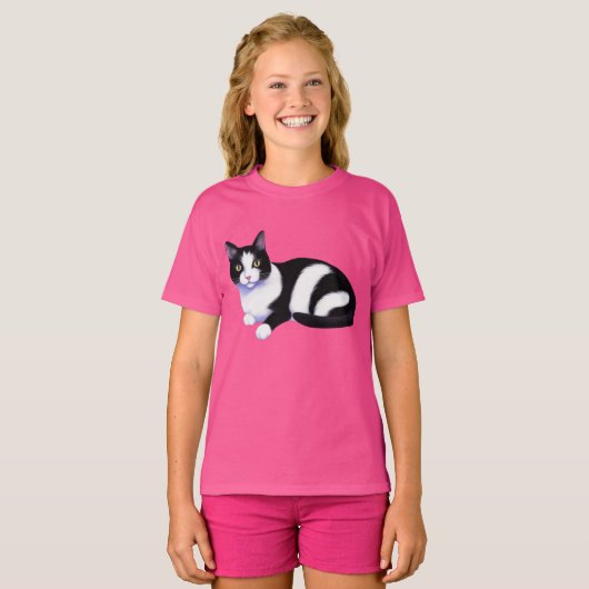 Zwarte en witte Tuxedo Cat T-shirt (Voorkant volledig)
