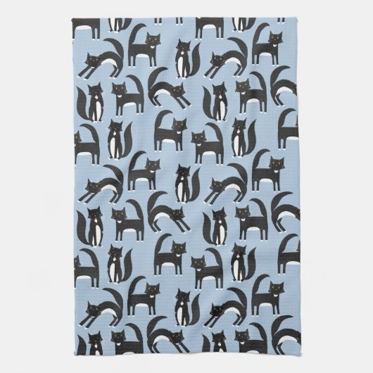 Zwarte en witte Tuxedo Cat Theedoek (Verticaal)