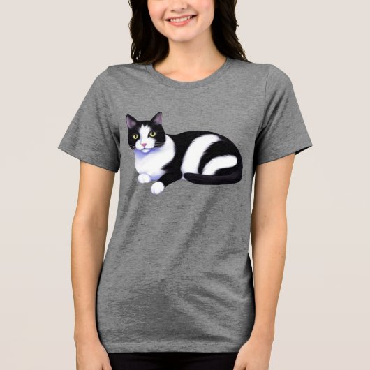 Zwarte en witte Tuxedo Cat Tri-Blend Shirt (Voorkant)