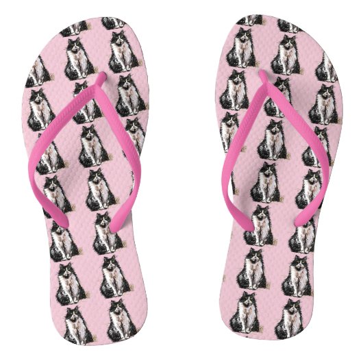 Zwarte en witte Tuxedo Kat Kat Kute Blue Thames Teenslippers (Voetbed)