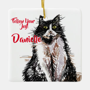 Zwarte en witte Tuxedo Kat Kinderen Naam Decoratie