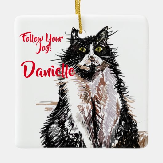 Zwarte en witte Tuxedo Kat Kinderen Naam Decoratie (Voorkant)