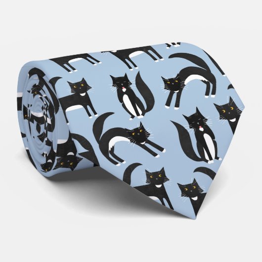 Zwarte en witte Tuxedo katten blauw Stropdas (Opgerold)