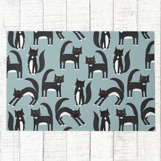 Zwarte en witte Tuxedo-katten Deurmat (Black and white tuxedo cat pattern doormat)