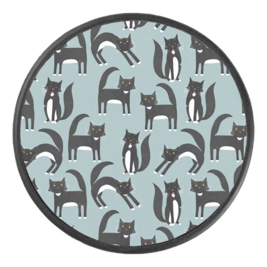 Zwarte en witte Tuxedo-katten Hockey Puck (Voorkant)