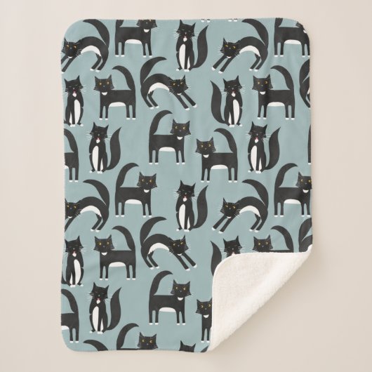 Zwarte en witte Tuxedo-katten Sherpa Deken (Voorkant)