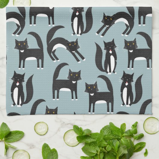 Zwarte en witte Tuxedo-katten Theedoek (Gevouwen)