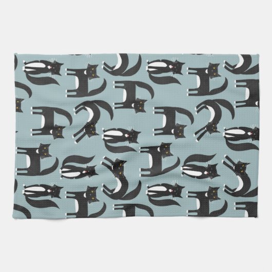 Zwarte en witte Tuxedo-katten Theedoek (Horizontaal)