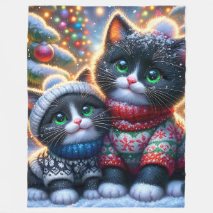 Zwarte en witte Tuxedo Kittens 'Eerste Kerst' Fleece Deken