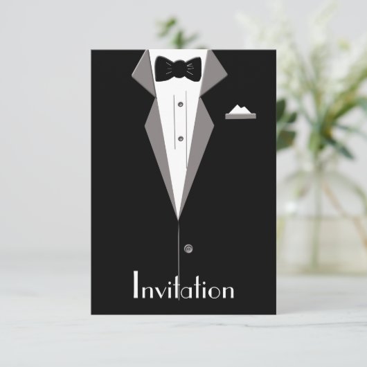 Zwarte en witte Tuxedo Suit Art-uitnodigingskaart Kaart (Staand voorkant)