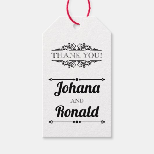 Zwarte en witte typografie bruiloft Bedankt Cadeaulabel (Voorkant)