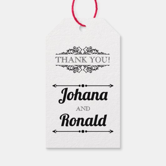 Zwarte en witte typografie bruiloft Bedankt Cadeaulabel (Achterkant)