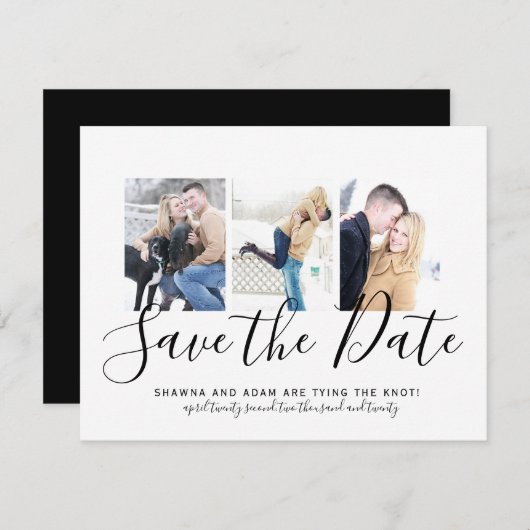 Zwarte en Witte Typografie Foto Opslaan Datum Aankondiging (Voorkant / Achterkant)