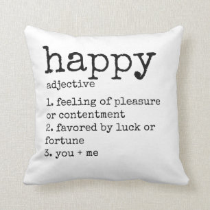 Zwarte en witte Typografie Happy Pillow Kussen