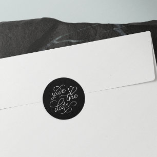 Zwarte en Witte Typografie Sparen de Datum Ronde Sticker