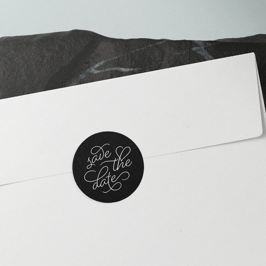 Zwarte en Witte Typografie Sparen de Datum Ronde Sticker