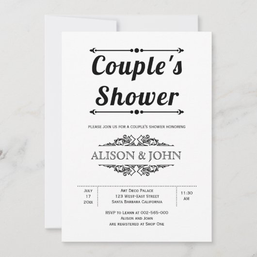  zwarte en witte typografische paren douchen kaart (Voorkant)