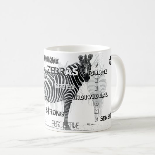 Zwarte en witte unieke Zebras-typografie Koffiemok (Voorkant rechts)
