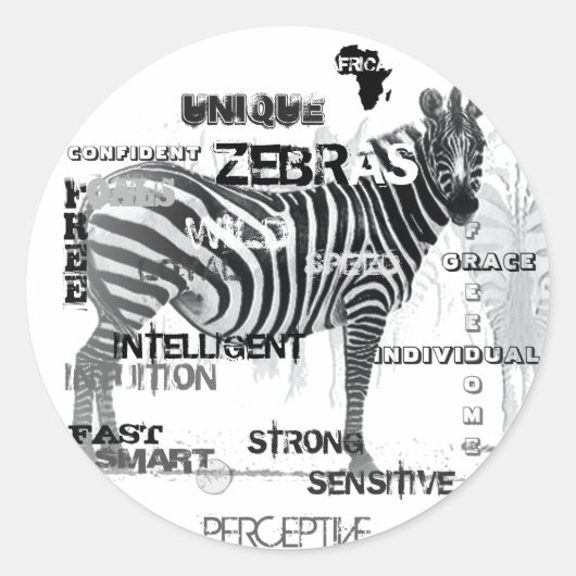 Zwarte en witte unieke Zebras-typografie Ronde Sticker (Voorkant)
