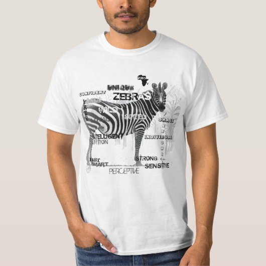 Zwarte en witte unieke Zebras-typografie T-shirt (Voorkant)