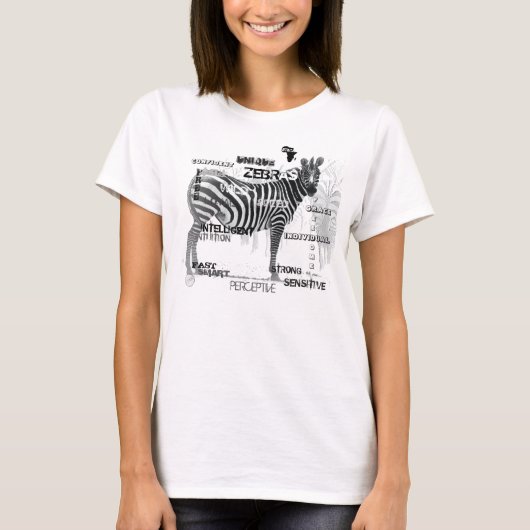 Zwarte en witte unieke Zebras-typografie T-shirt (Voorkant)