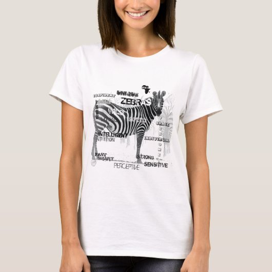 Zwarte en witte unieke Zebras-typografie T-shirt (Voorkant)