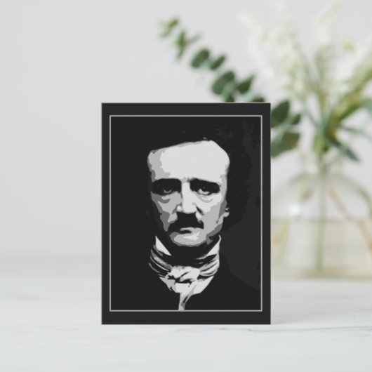Zwarte en witte vectorkunst, Edgar Allan Poe Briefkaart (Staand voorkant)