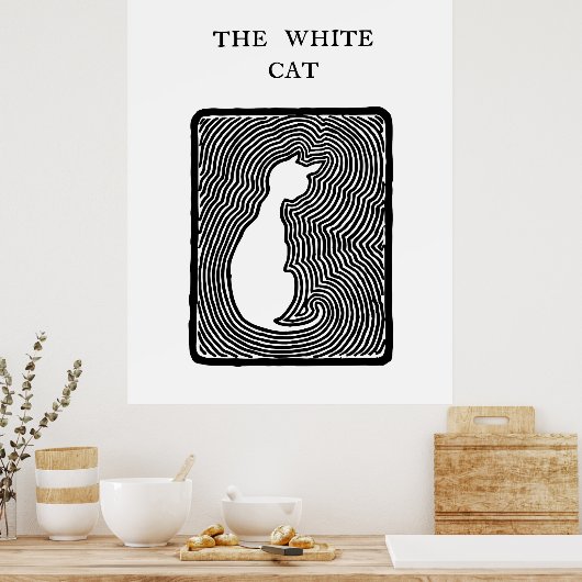 Zwarte en witte vectorkunst Het witte kat Poster (Keuken)