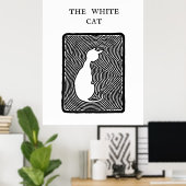Zwarte en witte vectorkunst Het witte kat Poster (Thuiskantoor)