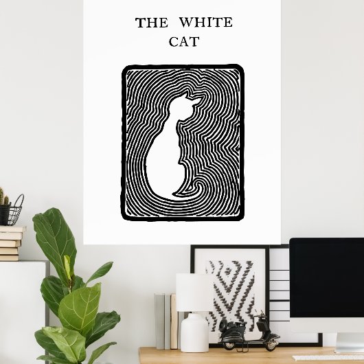 Zwarte en witte vectorkunst Het witte kat Poster (Thuiskantoor)