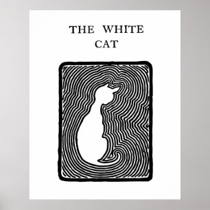 Zwarte en witte vectorkunst Het witte kat Poster