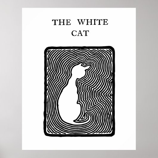 Zwarte en witte vectorkunst Het witte kat Poster (Voorkant)