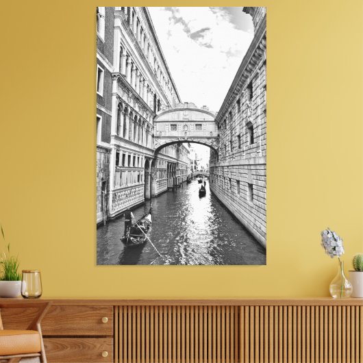 Zwarte en witte Venetië-brug tussen Sighs en gonde Canvas Afdruk (Insitu (Woonkamer))
