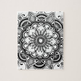 Zwarte en witte ventilator Mandala Art Jigzaag Puz Legpuzzel