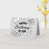 Zwarte en Witte verjaardag Kaart (Gele Bloem)