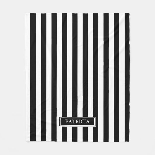Zwarte en witte verticale strepen Aangepaste naam Fleece Deken (Voorkant)