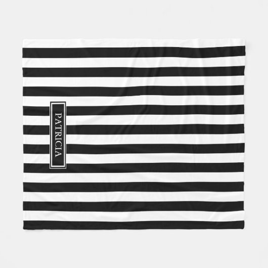 Zwarte en witte verticale strepen Aangepaste naam Fleece Deken (Voorkant (Horizontaal))
