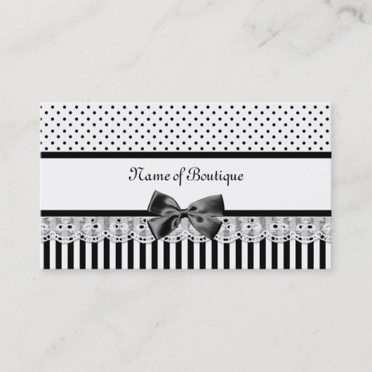 Zwarte en witte Victoriaans strepen met lint Visitekaartje (Voorkant)