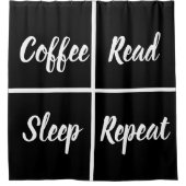 Zwarte en witte vierkantjes met grappige woorden douchegordijn (Voorkant)