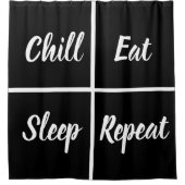 Zwarte en witte vierkantjes met grappige woorden douchegordijn (Voorkant)