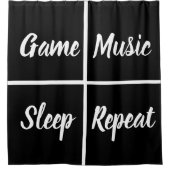 Zwarte en witte vierkantjes met grappige woorden douchegordijn (Voorkant)