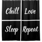 Zwarte en witte vierkantjes met grappige woorden douchegordijn (Voorkant)
